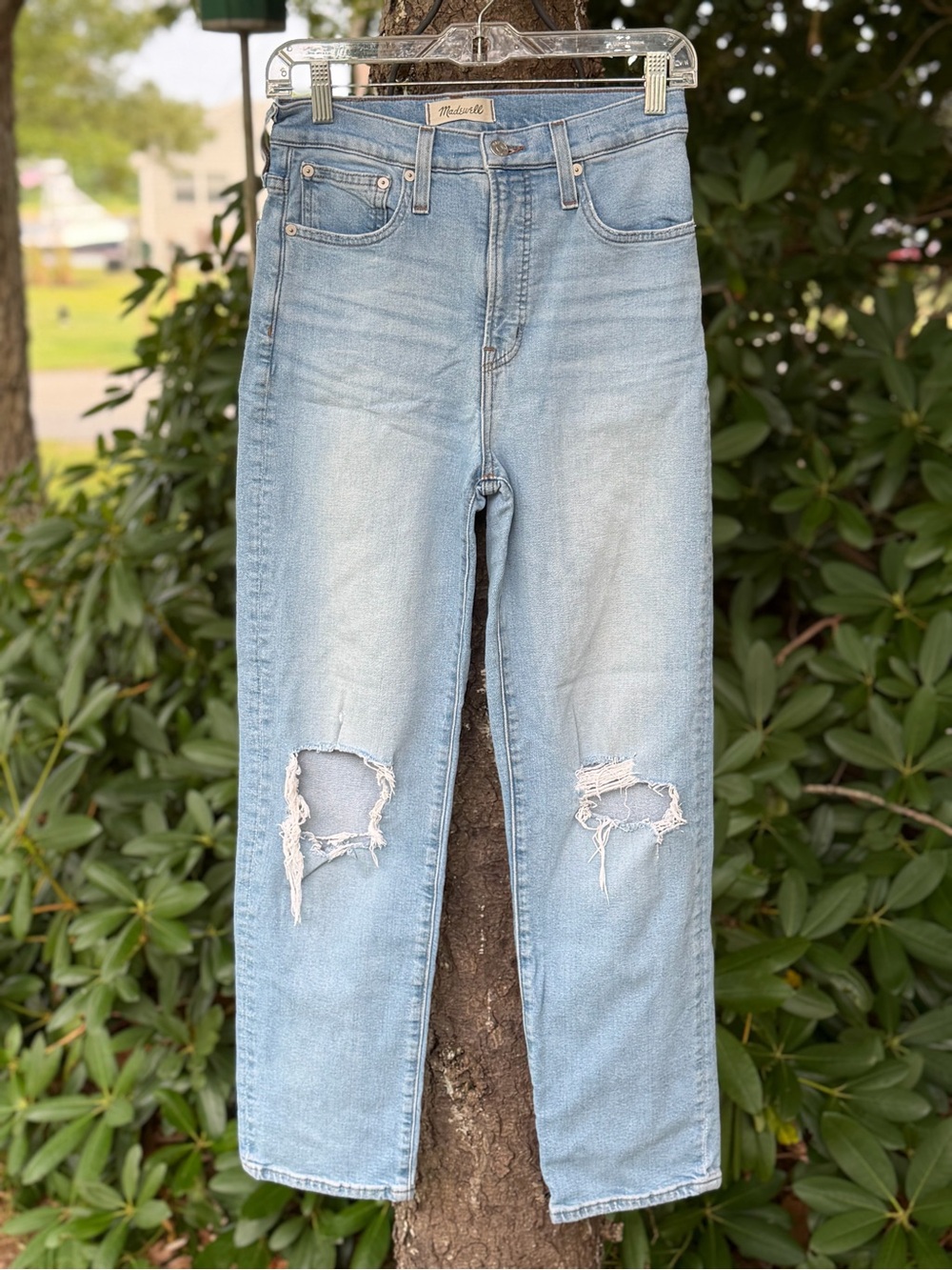Madewell Light Blue Straight Leg High-Rise Distressed Jeans